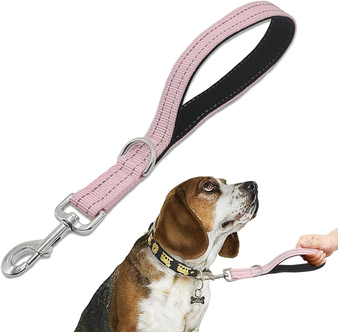 Standard Training Leashes 12 Inches for Dogs, Short Traffic Dog Leash Heavy Duty Padded Handle, Nylon Anti Pull for Reflective, Short Line Dog for Small, Medium and Large Dogs 1 FT Pink