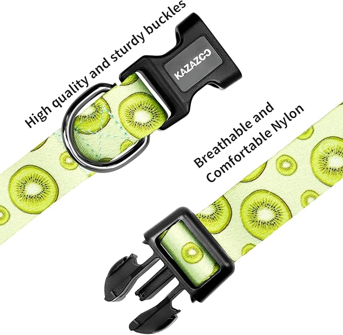 Kazazoo Dog Collar Cute and Soft Nylon Puppy Collar for Boy and Girl, Adjustable Dog Collars for Small Medium Dogs, Green Daisy-M
