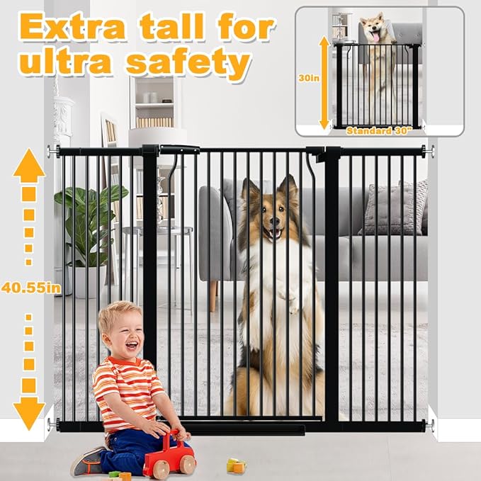 40.5" Tall Baby Gate 76.7-79.5" Wide No Drilling Tall Pet Gate Cat Gate Extra Wide Baby Gate Safety,Extra Narrow Auto-Close for Indoor Stairs, Doorways, and Kitchen
