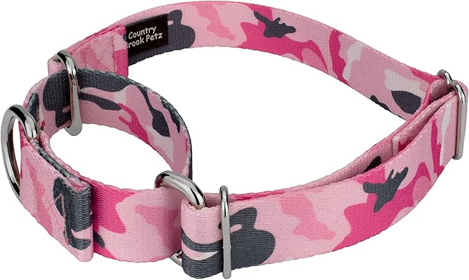 Country Brook Petz - Pink and Grey Camo Martingale Dog Collar - Camouflage Collection Featuring Rugged Designs (5/8 Inch, Small)