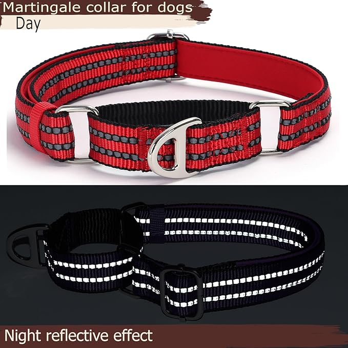 Martingale Collar for Medium Dogs with No Buckle Adjustable Reflective Nylon Padded Comfort Safe Dog Collar for Training,Nighttime Walking & Overexcited Pulling Control Dogs,Red M