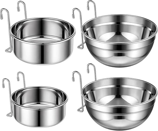 Zhehao 4 Pack Hanging Dog Water and Food Bowls for Kennel Cage, No Spill Dog Crate Water Bowl, Stainless Steel Bowls Dish for Dogs Crate Cage Accessories (35oz & 50oz & 65oz)
