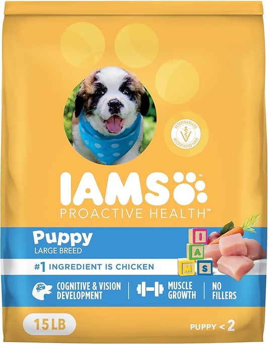IAMS Proactive Health Puppy Food, Large Breed Premium Puppy Food for Large Dogs, 15 Lb. Bag
