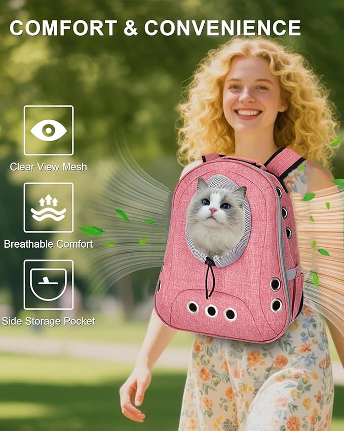 Pet Dog Backpack Carrier Small Doggy Front Backpack,Large Space Cat Carrier Backpack,Ventilated for Hiking,Camping,Travel,Suitable for Shopping and Vet,Max 12 lbs(Pink)