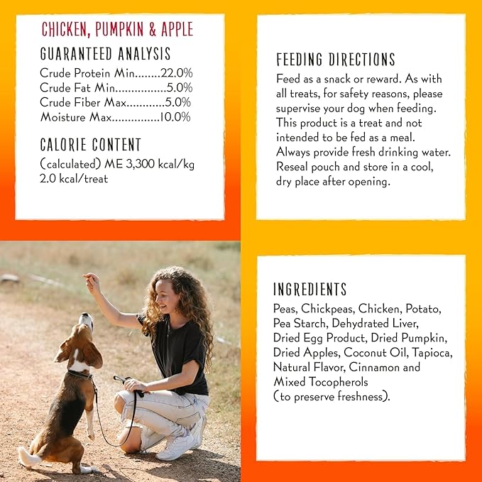 Charlee Bear Dog Training Treats for Small, Medium & Large Breeds, Crunchy Low Calorie Grain Free Dog Treats, USA Made, Chicken, Pumpkin & Apple, 2 Pack, 8oz Each