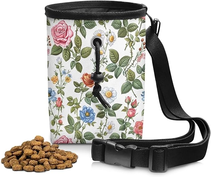Flowers Animal Walking Snack Container Dog Treat Bag Pet Treat Pouch, Dog Trainer Essentials Supplies Treat Snack Bags for Training Doggie Puppy