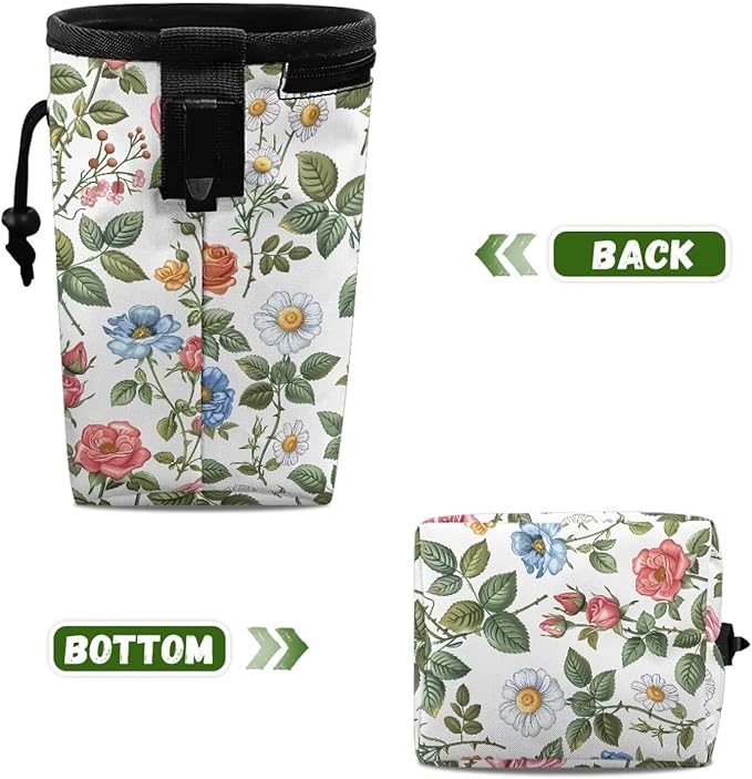 Flowers Animal Walking Snack Container Dog Treat Bag Pet Treat Pouch, Dog Trainer Essentials Supplies Treat Snack Bags for Training Doggie Puppy