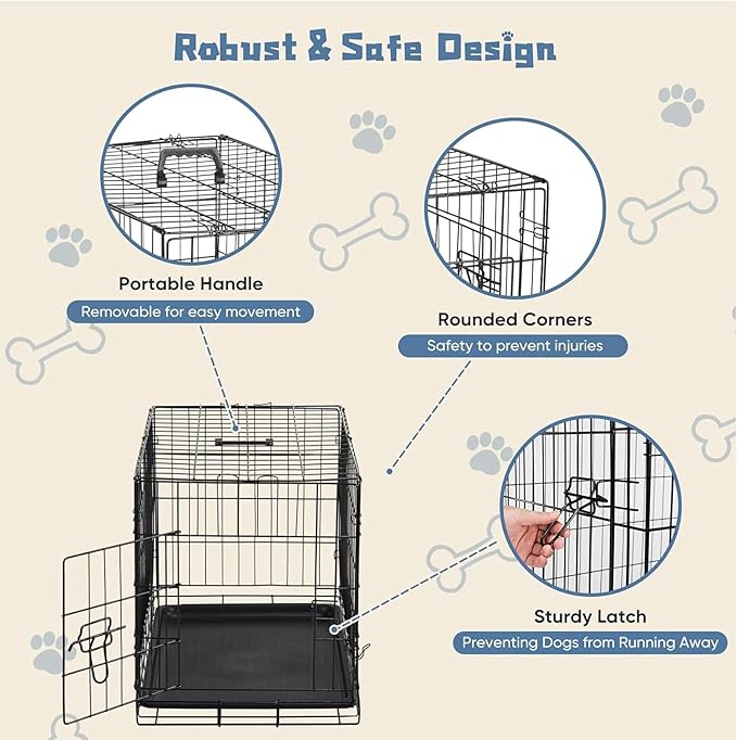 DUMOS Dog Crate, 24 Inch Medium Single Door Dog Cage with Plastic Leak-Proof Pan Tray, Folding Metal Wire Pet Kennel for Indoor, Outdoor, Travel