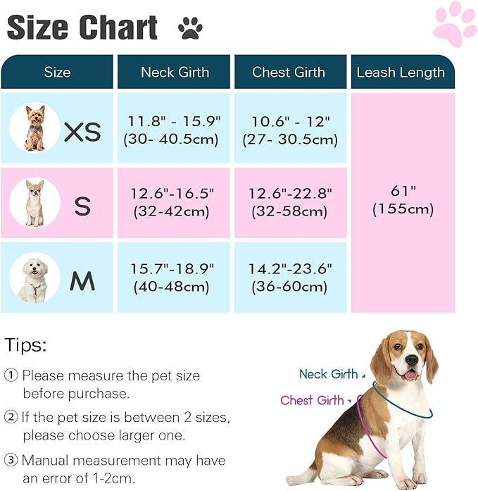 Pawaboo Small Dog Harness and Leash Set, Puppy Harness X-Frame No Pull No Choke, Dog Vest Harnesses Adjustable for Small Medium Sized Dogs,Soft Breathable Pet Harnesses, S, Colorful Leopard
