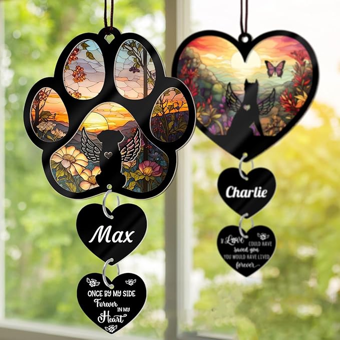 Custom Dog Memorial Suncatcher Personalized Memorial Gifts Customized Sun Catcher for Someone Who Lost A Dog Gifts Suncatcher Stained Glass Look Acrylic Sympathy Gift