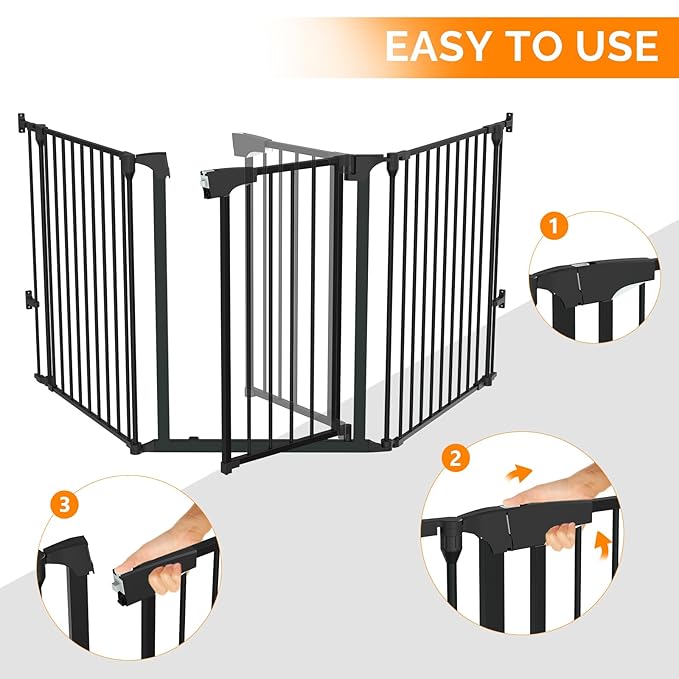 Bonnlo 208'' Wide Baby Gate Playpen 8 Panel Adjustable Play Yard Metal Dog Gate with Door Fireplace Christmas Tree Fence for Pet/Child/Toddler