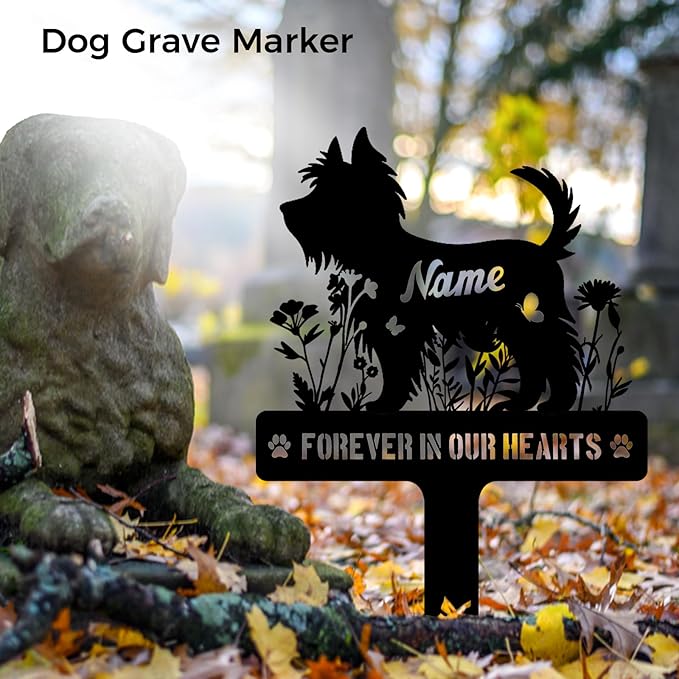 Custom Yorkshire Terrier Yorkie Dog Grave Marker, Personalized Dog Memorial Stake, Metal Pet Tombstone, Outdoor Sympathy Sign for Garden Yard Decor, Pet Loss Gift