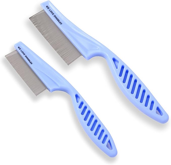 Dog Face Comb, Flea Comb for Dogs, Fine Tooth Tearstain Remover, Removes Crust and Mucus, Face Brush for Poodles & Other Breeds, Grooming Comb for Pets, Large + Small [We Love Doodles]