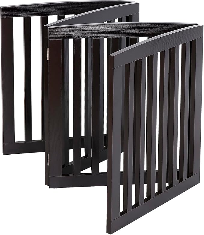 Extra Wide Dog Gate 24 Inch High Freestanding Indoor Pet Door for House Doorways Stairs Halls, Foldable Wood Outdoor Safety Fence 4 Panels, Coffee