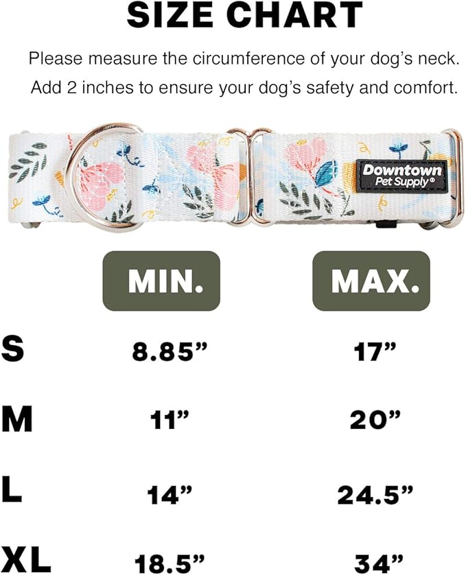Downtown Pet Supply - Martingale Collar for Dogs - Dog Training Collar - Big, Wide & Thick Dog Collar - Escape-Proof, Weatherproof, Durable and Comfortable - Floral - Extra Large Dog Collar