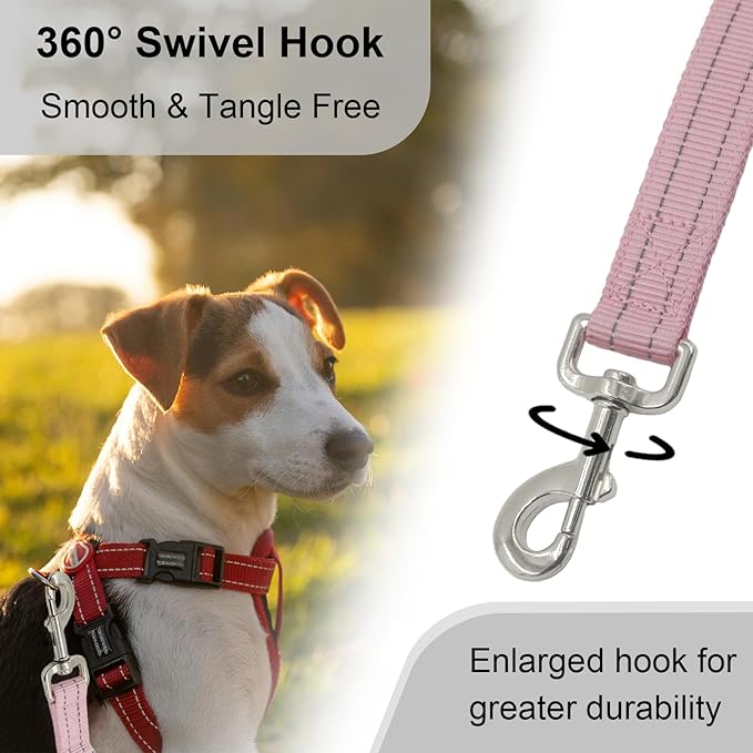 Nylon Short Leash 24 Inches Durable Dog Lead with Handle, Heavy Duty Dog Padded Handle and D-Ring for Control, Traffic 2FT Long for Small to Large Sized Dogs Training Leash Pink