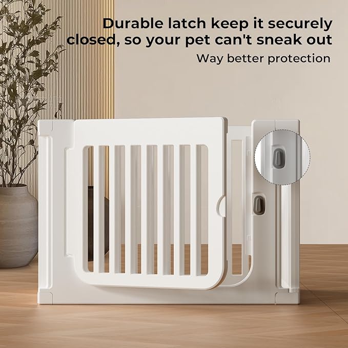 23.6" H Plastic Pet Playpen with Lockable Wide Door, 7 Panels Expandable Pet Fence with Portable Indoor/Outdoor, Easy Setup & Clean for Pets up to 22lbs or Baby (White)