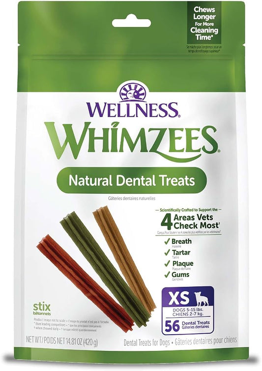 WHIMZEES Wellness Stix Dog Dental Treats, Extra Small Size Stick, (56 Count)