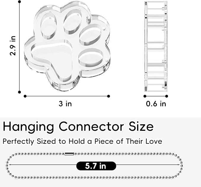 Pet Fur Keepsake Paw – Clear Acrylic Pet Memorial Ornament with Magnetic Openable Memory Chamber, Pet Loss Remembrance Gift for Dog, Cat & Small Animals