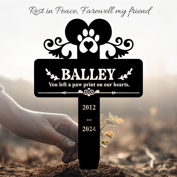 Custom Pet Name Dog Memorial Metal Cross Grave Marker, Sympathetic Grave Marker Pet with Wings Memorial Plaque, Personalized Dog Metal Garden Stake for Cemetery Yard, Outdoor Memorial Sign