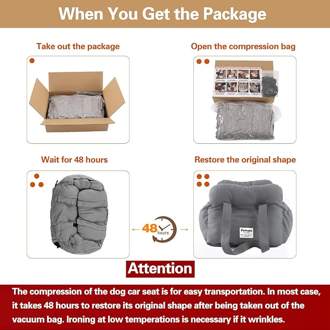 Dog Car Seat for Small Dogs, Portable Puppy Car Seat of Easy Installation, Fashionable Pet Carrier Bag with Large Pockets, Machine Washable Dog Booster Seat (Grey)