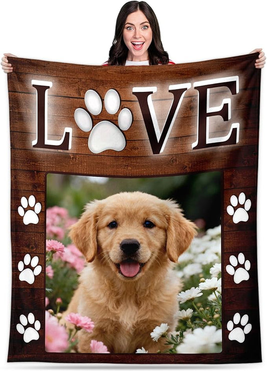 Personalized Pet Memorial Blanket, Custom Dog Memorial Blanket with Photo, Pets Sympathy Gifts for Loss of Dogs, Dog Bereavement Gift, Pets Remembrance Blankets for Pet Lovers