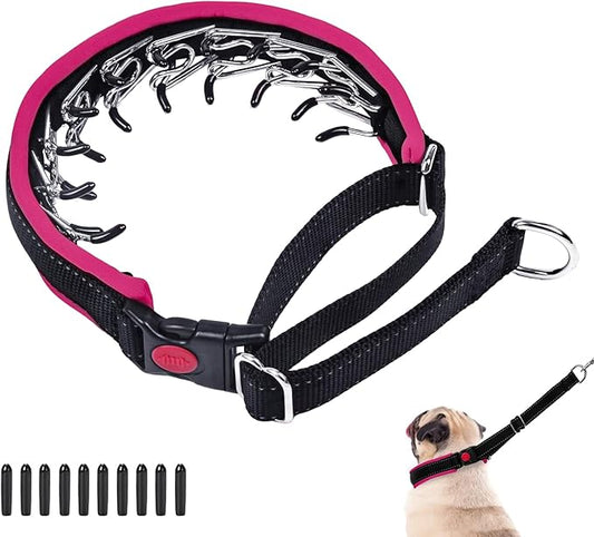 Martingale No Pull Dog Collar - Heavy Duty Nylon with Buckle, Adjustable Anti Pull Reflective Slip Collar for Large Medium Small Dog Training Walking S Hot Pink