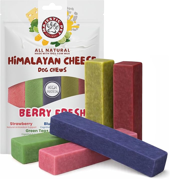 Majestic Pet Himalayan All-Natural Yak Style Cheese Dog Chews Made w/ 100% Cows Milk- Long Lasting Dental Chew for Dogs - Healthy Pet Treats w/Beneficial Ingredients (Berry Fresh, Large, 5 Pack)