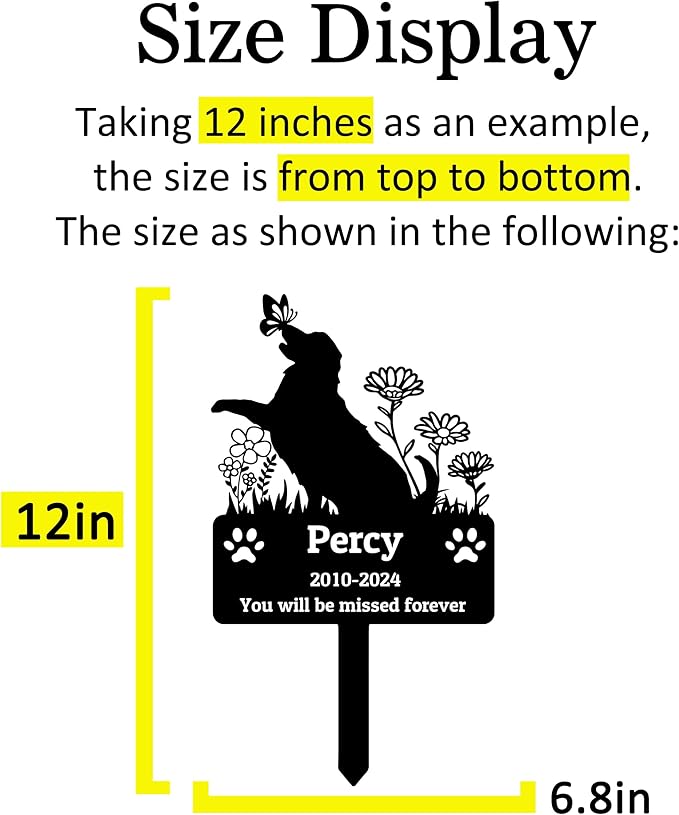 Goodqueen Personalized Flowers Dog Memorial Stake Metal Outdoor Grave Marker with Paws, Custom Name Pet Memorial Grave Marker Dog Garden Sign with Stake, Customized Butterfly Dog Memorial Plaque