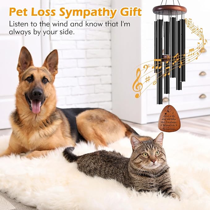 Fhiny Dog Memorial Wind Chime, 28'' Pet Loss Remembrance Gift - 6 Tube Metal Chimes for Cat & Dog Passing Away With Poem Card - Sympathy Gift