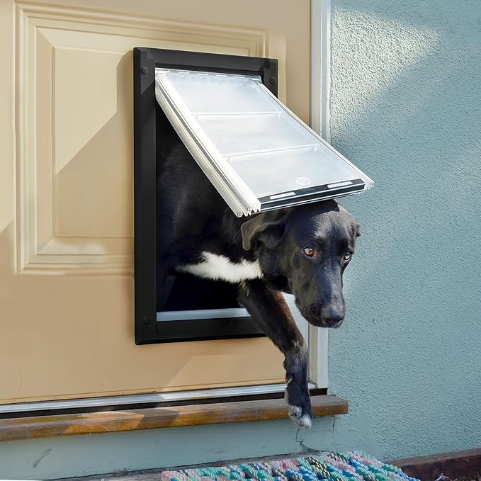 Endura Flap Double Flap Pet Door for Door Installations | Stylish for Interior & Exterior Doors | Durable Aluminum Frame & Weatherproof Dual-Layer Flap | Black, XL, Double Flap