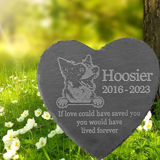 Personalized Dog Memorial Stone Pet Memorial Gifts for Loss of Dog Engraved Heart Plaque Garden Grave Decors for Cemetery Pet Loss Gifts with Stand (in Memory of Border Collie)