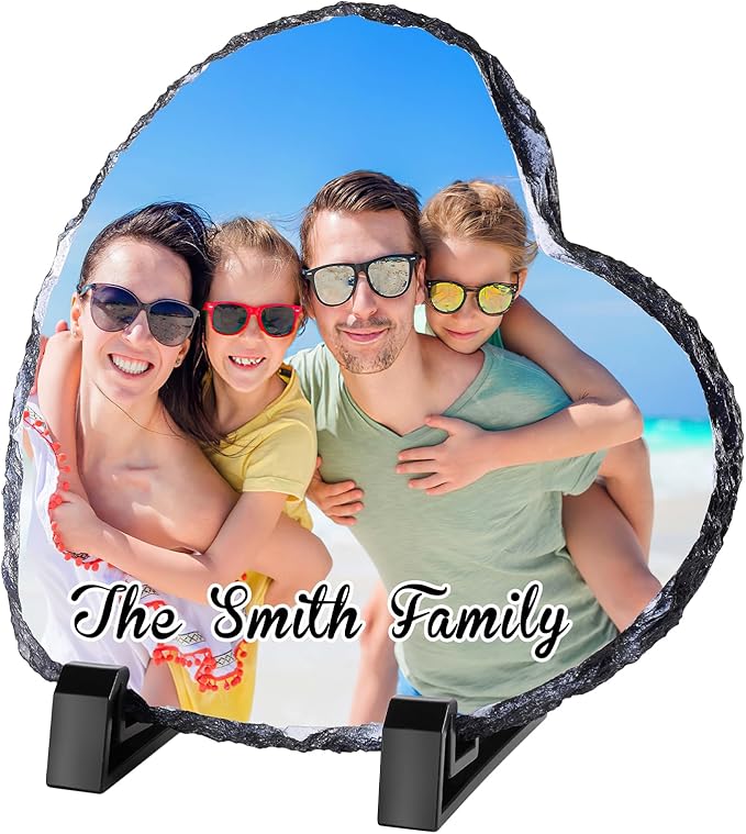 Custom Rock Slate Frame with Picture, Unique Picture Frames Personalized Picture Frame Print Photos Text Gift for Him Her Family Birthday Anniversary