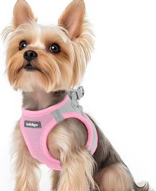 rabbitgoo Small Dog Harness, Step-in Soft Mesh Puppy Vest with Safety Buckle, Breathable Reflective Pet Harness for Small Sized Dogs, Pink & Gray XS