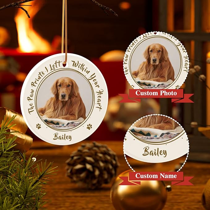 Bemaystar Personalized Dog Memorial Ornament - Custom Dog Christmas Ornaments Dog Memorial Gifts, Ceramic Pet Memorial Ornament, Dog Remembrance Ornament in Memory of Dog Ornament for Christmas Tree