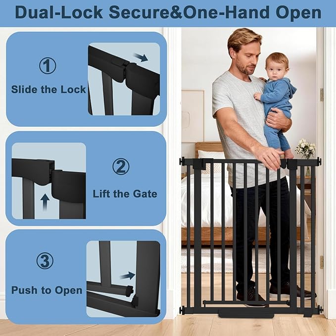 41 Extra Tall Dog/Pet Gate gate for Indoor,Heavy Duty Pressure Mount Baby Gate with Auto-Close & Walk Through,Adjustable Width 30-49.2 Inches, for Stairs, Doorways, Kitchen, Black
