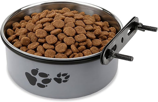 Dog Bowl Kennel Water Bowl Hanging Stainless Steel Pet Food Water Bowl Cage Feeding Cup Feeder for Medium and Small Dogs Cats (Gray, Medium 6.3")