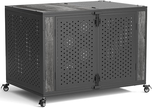 42" Heavy Duty Dog Crate Furniture for Large and Medium Dogs, Enclosed Design with 0.5 inch Holes, Indestructible Metal Kennel for High Anxiety Dogs, Chew Proof Pet House Cage Indoor