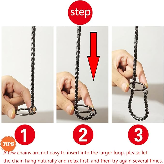 Heavy Duty Dog Choke Collar Slip Dog P Chain Snake Collar Plating Anti-Rust Dog Training Collars for Small Large Dogs Black/Gold/Silver/Rose Gold 15.5in-29.5in (21.5in, Black)