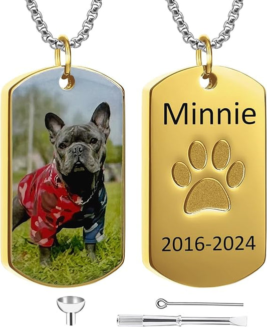 Funnylife Personalized Pet Urn Necklaces for Dog Cat Ashes Custom Photo Text Stainless Steel Cremation Jewelry Pet Loss Memorial Gift