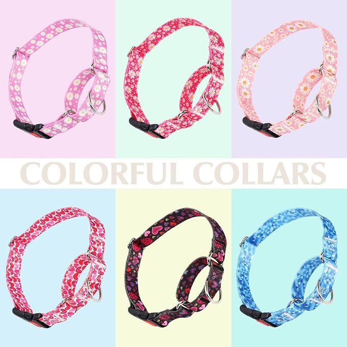 Martingale Collar for Dogs, Pink Dog Collar with Daisy Flowers for Small Medium Large Dogs, Girl Dog Collars with Quick-Release Buckle for Training, Walking, Hunting (M)