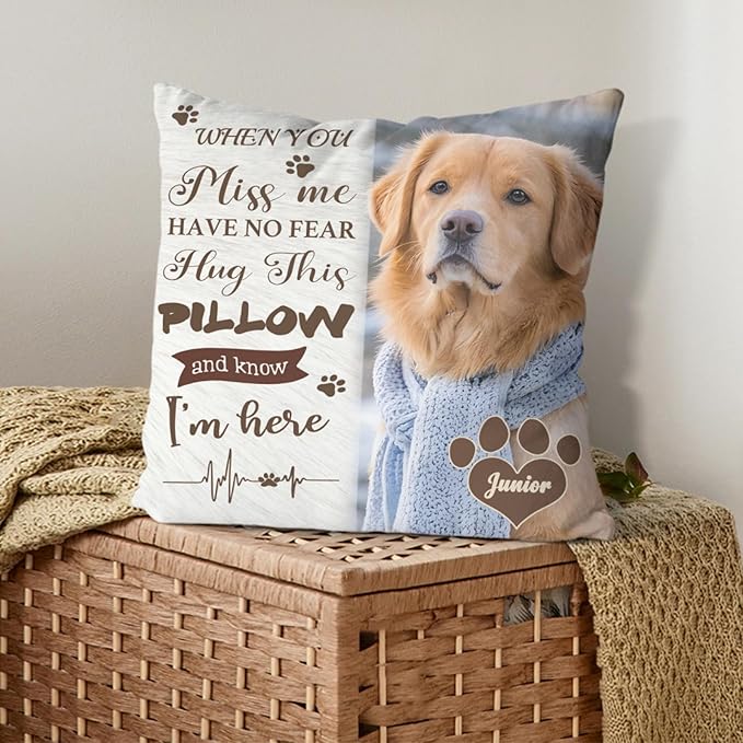 Alienc Personalized Dog Memorial Pillow with Photo - Custom Pet Memory Gift, Soft Sympathy Gift for Loss of Dog or Cat, Heartfelt Remembrance Throw Pillow