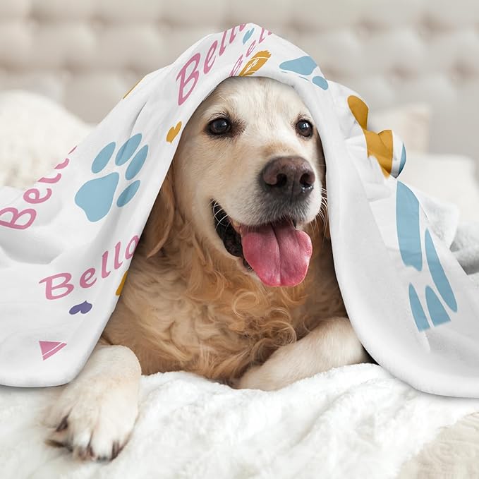Custom Pet Blanket, Personalized Dog Blanket with Name, Customized Soft Flannel Blanket Gift for Pet Lover, Birthday, for Pet Animal Women Men Dog Lovers Memorial Gift