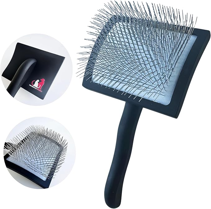 Pet Slicker Brush – Long Pin Grooming Tool for Dogs & Cats – Wooden Handle, Tangle & Shedding Remover – Black