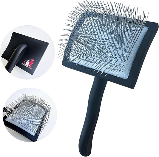 Pet Slicker Brush – Long Pin Grooming Tool for Dogs & Cats – Wooden Handle, Tangle & Shedding Remover – Black
