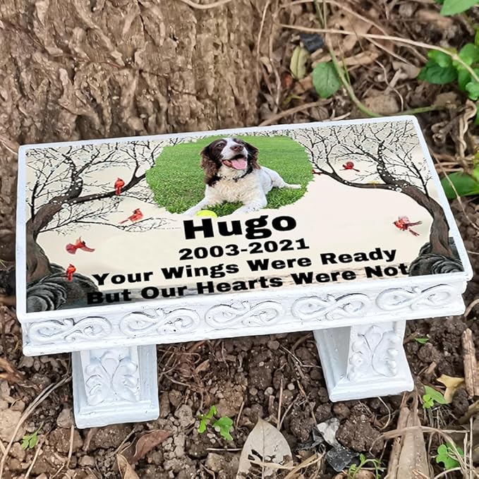 Personalized Memorial Bench for Pet Human, Custom Pet Memorial Stone with Colorful Photo, Pet Grave Marker Dog Headstone Cat Tombstone, Loss of Pet Gifts, Memorial Garden Plaque
