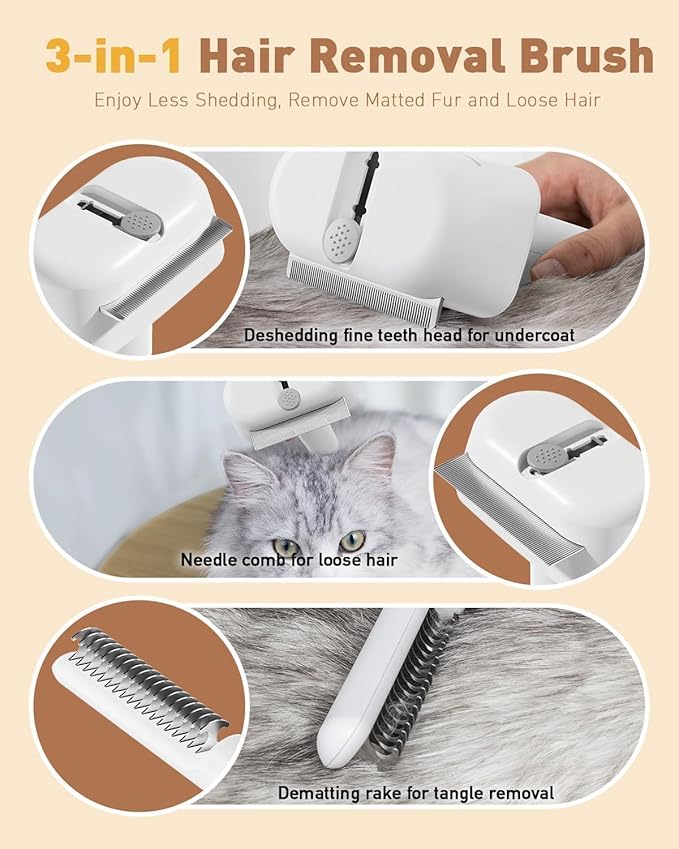3-in-1 Pet Grooming Tool - Deshedding Dog Brush, Dematting Comb, Undercoat Rake for Long Hair Dogs & Cats, Grooming Comb for Shedding and Matting