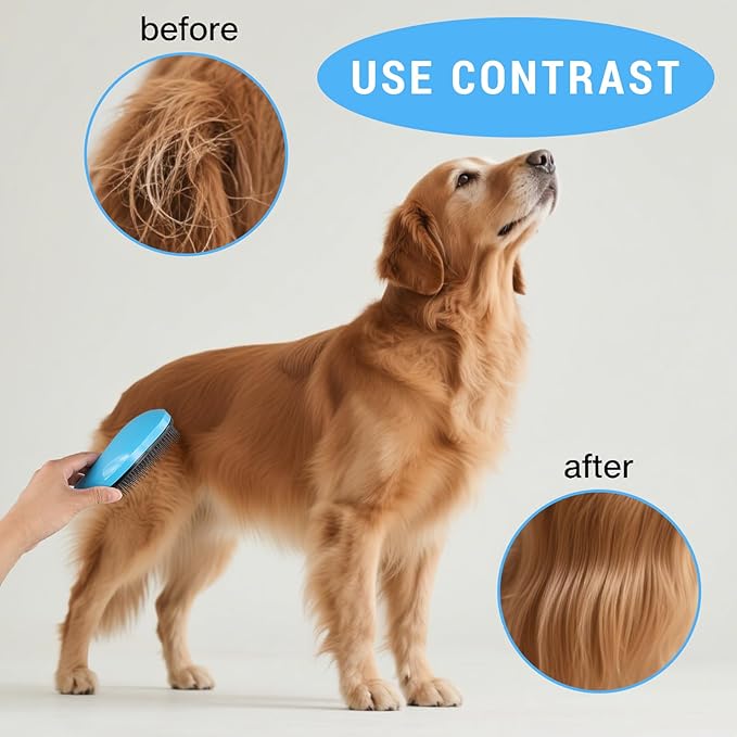 Small Dog Brush - Puppy Brush Grooming Tool for Teddy Yorkies Maltese, Gentle Hair Remover for Easy Pet Grooming at Home (Blue)