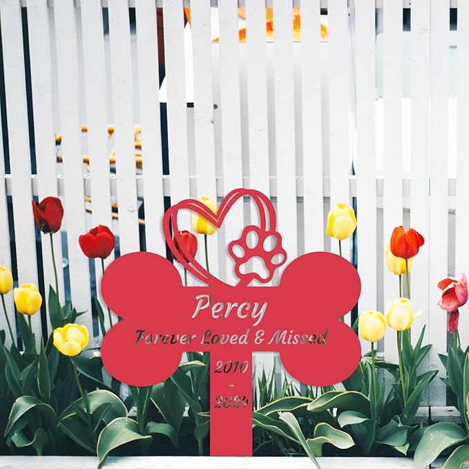 Personalized Dog Memorial Garden Stake, Custom Dog Memorial Grave Marker Cross, Metal Plaque Stake Outdoor, Dog Paw Bone Memorial Cross Pet Memorial Stake for Flowerpot Yard Lawn