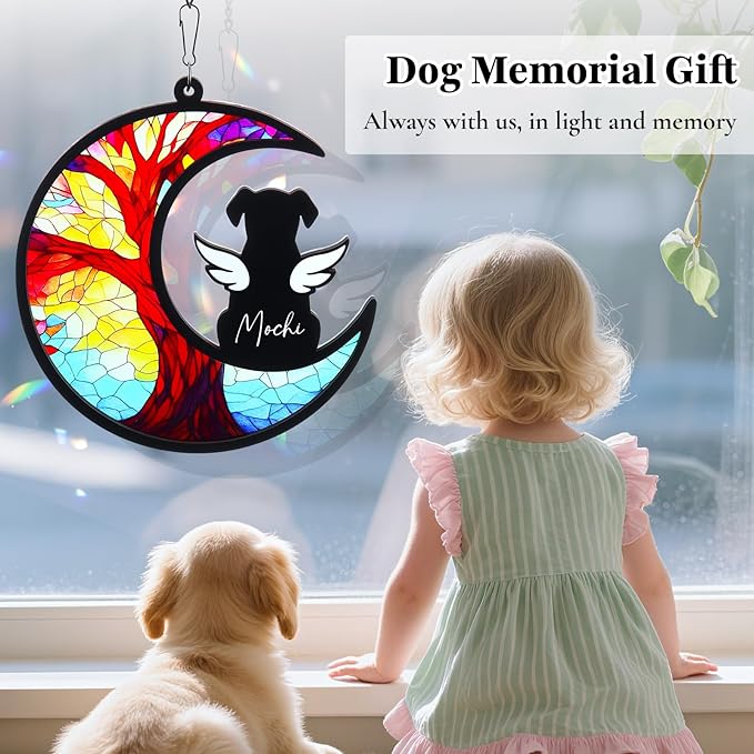 Dog Memorial Gifts - Memorial Suncatcher Set with Acrylic & Crystal Suncatchers, Pet Loss Sympathy Gift (Angel Dog)